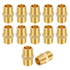CoCud 10 Pack Brass Pipe Fittings, 3/8" NPT Male to 3/8" NPT Male Reducer