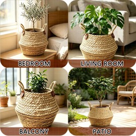 Round storage baskets,Woven wicker planter baskets for decor,Round wicker baskets for storage,Natural rattan blankets,15", 12", 10", Set of 3