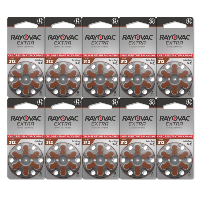 Rayovac Extra hearing aid batteries size 312. Long-lasting mercury-free zinc-air