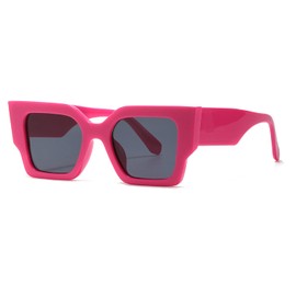 ADE WU Fashion Square Sunglasses Trendy Square Sun Glasses for Women Ladies Gafas de sol para mujeres (Hot Pink Frame/Grey Lens)