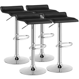 COSTWAY Bar Stool, Swivel Adjustable Contemporary Stools, Modern Design Chrome Hydraulic PU Leather Backless Barstools (Black, Set of 4)
