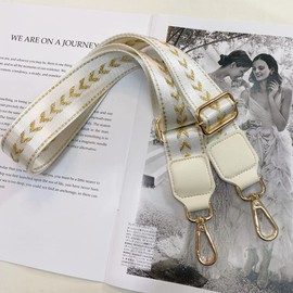 Kiwochy Bag Strap Shoulder Strap Wide Shoulder Strap White Handbags Shoulder Strap Shoulder Strap Canva Strap Width 1.5 Inch Length Adjustable 31.5 - 51 Inch Carabiner in Gold for Bags Handbags