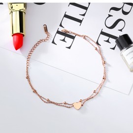 Kim Johanson Heart Stainless Steel Women's Anklet in Rose Gold with a Strong Lobster Clasp Including Jewellery Bag, 21 centimeters, stainless steel, Without Stone