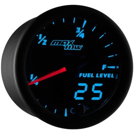 MaxTow Double Vision Fuel Level Gauge Kit - Black Gauge Face - Blue LED Illuminated Dial - Analog & Digital Readouts - for Gasoline & Diesel Trucks - 2-1/16" 52mm