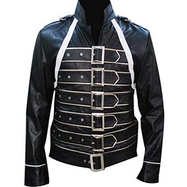 Mens 80s Star Wembley Concert Belted Costume Cosplay Black Faux Leather Jacket Adult Mens Black Jacket X-Small