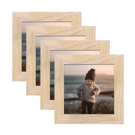 KINLINK 4x4 Picture Frames Natural Wood Frames with Acrylic Plexiglass, Tabletop and Wall Mounting Display Square Frame, Set of 4