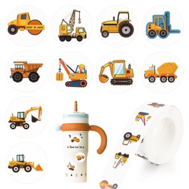 Pack of 500 Car Digger Stickers for Children, 12 Patterns Construction Site Digger Stickers, Vehicle Tractor Decoration Sticker for Children's Birthday Bottle Laptop Album Party Bag Gifts Boys Girls