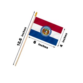Missouri State Handheld Stick Flag 4x6 Inch 12 Pack Small Mini MO Flag On Wooden Stick For Patriotic Festival Events Party Decoration (MO, 4X6 In)