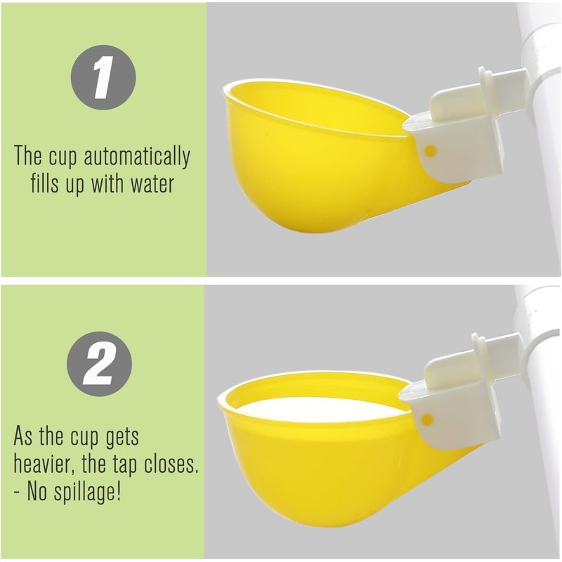 8PC Chicken Water Cups with PVC Tee Fittings for 1/2"