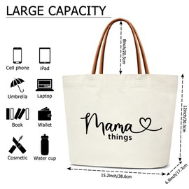 DOIUCRO Mother Canvas Tote Bag for Women, Mama Things Reusable Grocery Bags Appreciation Gifts for Grandmother, Birthday Gifts Aesthetic Tote Bag Shopping Bags for Work Travel -02