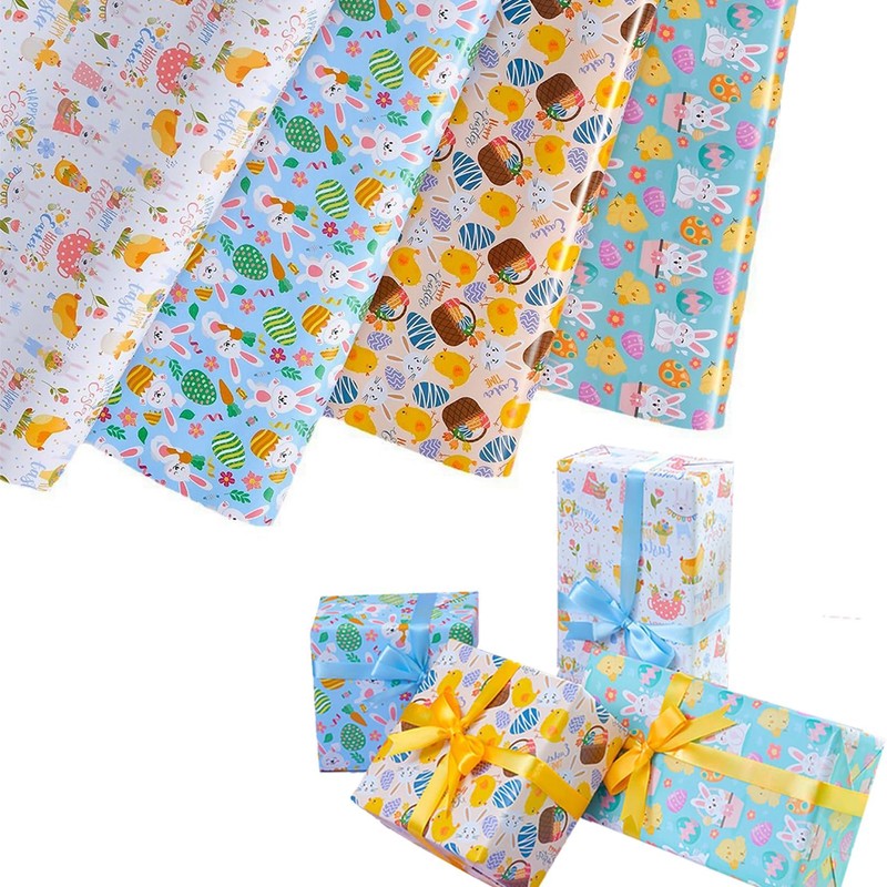 8pcs Easter Wrapping Paper Sheets Gift Wrap Recyclable Cute Bunny