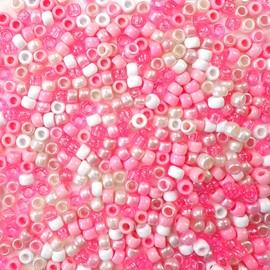 Pink Baby Shower Multicolor Mix Pony Beads, Made in The USA, 6 x 9mm, Colored Plastic Craft Beads for Bracelets, Arts Crafts, Hair braiding, Jewelry, Decorations Accessories, Bulk 500 Beads