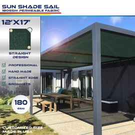 Windscreen4less 12' x 17' Sun Shade Sail Straight Edge Sun Shade Canopy Cover Outdoor with Grommets D-Ring UV Block for Pergola Backyard Patio (Green)