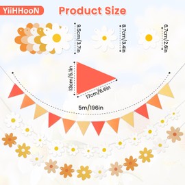 6 Pcs Daisy Groovy Party Decorations, 3 Style Boho Party Banner Flags, Boho Daisy Garland White Daisy Decor Daisy Paper Cutouts Groovy Party Favors for Birthday Party Supplies