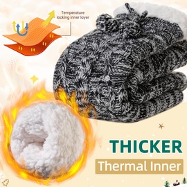 Eyean Womens Fuzzy Slipper Socks Winter Non Slip Thermal Fluffy Soft Fleece Lining Warm Home Grippers Socks (Black)