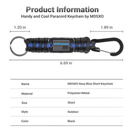 MDSXO Short Thin Blue Line Paracord Keychain Neck Lanyard for Keys with Cool USA Flag Men Women