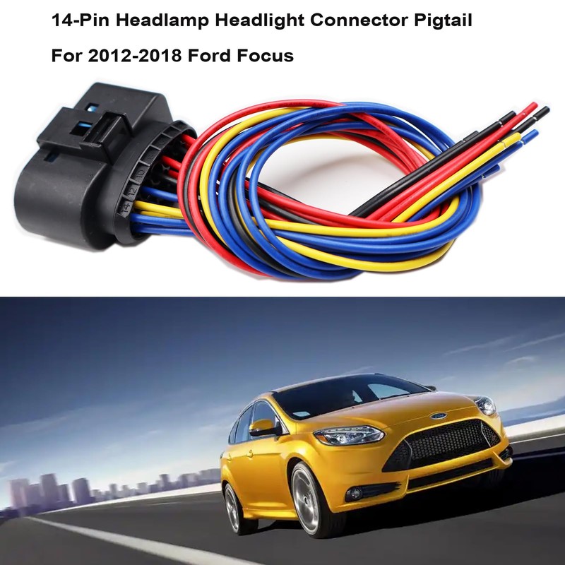 14-Pin Headlight Connector Pigtail Plug Compatible with Ford Focus 2012-2018