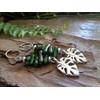 Green coral and monstera leaf in moss green. Unique earrings