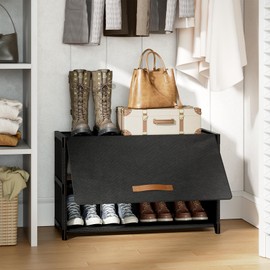 UNITSTAGE Shoe Rack, 3 Tier Shoe Storage Cabinet with Door 12 Pair Plastic Shoe Shelves Organizer for Closet, Entryway, Hallway, Bedroom, Black