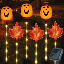 Xingpold 6 Pack Fall Decor Solar Maple Leaf Pumpkin Lights for Thanksgiving Decorations Outdoor,Waterproof Solar Thanksgiving Fall Leaves Pumpkin Garden Stake Lights for Outside Pathway Harvest Decor
