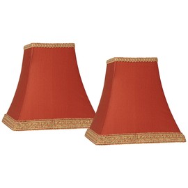 Set of 2 Square Lamp Shades Rust Orange-Red Small 5" Top x 9" Bottom x 10" High Spider with Replacement Harp and Finial Fitting - Springcrest