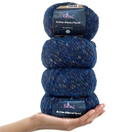 Cotton Alpaca Tweed, 3 DK, Light Worsted Yarn Pack of 4 (588yds/200g), Super Soft Fluffy Blend for Baby Knitting and Crocheting (Blue Denim)