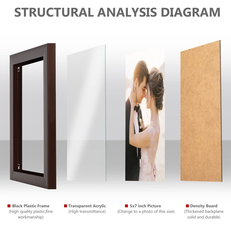PECULA 2 Pack 5x7 Brown Picture Frame for Wall and