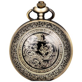 Afcrho Pocket Watch for Men Women Black Dragon and Phoenix Quartz Pocket Watches with Chain
