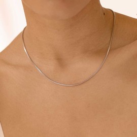 Mauzew White Gold Necklaces for Women Simple Silver Box Chain Choker Necklaces Dainty Thin Silver Chain Minimalist Layering Everyday Jewelry