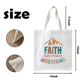 NaZaUK Christian Tote Bag, Canvas Totes Bag Aesthetic for Women, Faith Can Move Mountains Bible Tote Bags, Reusable Grocery, Christian Gift, First Communion Gifts, Baptism Gifts, Shopping Bag