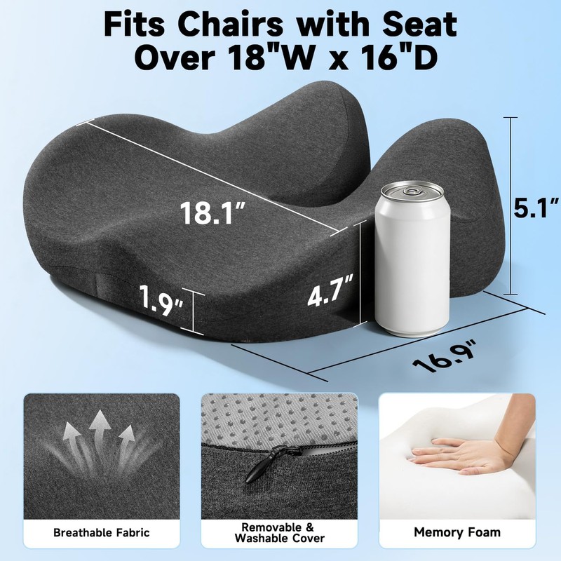 Office Chair Cushion Tailbone Pressure Relief Long Sitting Comfort Large
