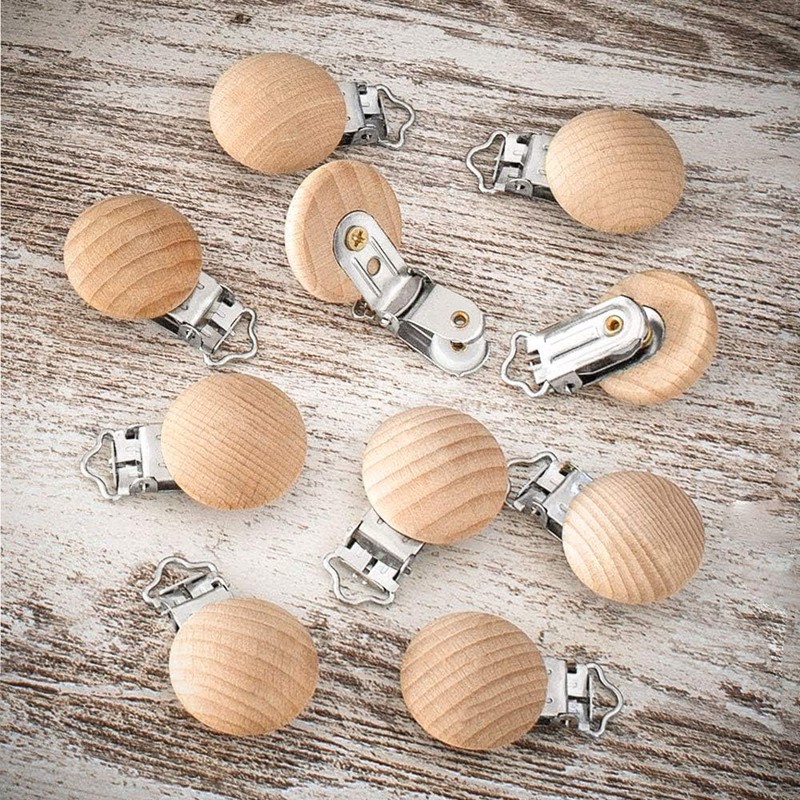 RUBY Pack of 10 Wooden Dummy Clips, Baby Dummy Chains,