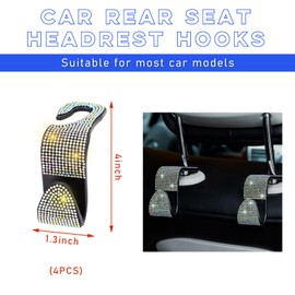 Ohleats 4 PCS Bling Car Seat Headrest Hooks, Crystal Rhinestone Back Seat Hanging Storage Organizer, Vehicle Seat Hanger Holder for Purse Handbag Coat, Interior Car Accessories (AB-4PCS)