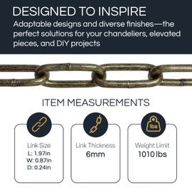 RCH Hardware CH-S59-06-PN-10 |3 Gauge Decorative Solid Steel Oval Link Fixture Chain | 10 Foot Increments | Polished Nickel Finish