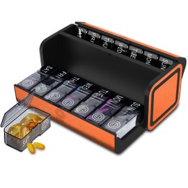 TOMSKYE Portable Pill Case, Large Capacity, 1 Week, 2 Times a Day, Multi-functional Pill Case, Portable, Compact, Forget to Drink Prevention, Removable, Dustproof, Splashproof, Antibacterial,