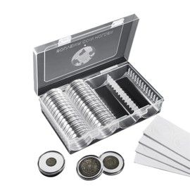 MUDOR 41 mm Coin Holder, 60 Pieces Silver Dollar Capsules with Foam Gasket, Professional Storage Case Box for Coin Collection