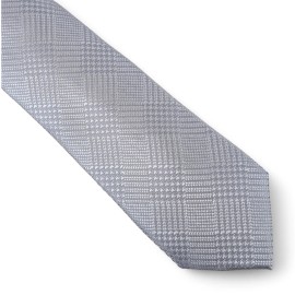 Alfani Mens Foxboro Plaid Solid Texture  Silver Gray Neck Tie- OS