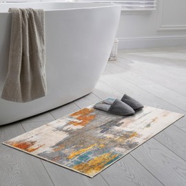 Door Mat Area Rug for Entryway, 2x3 Modern Abstract Washable Rug Grey Non Slip Foldable Faux Wool Vintage Rug, Fluffy Non-Shedding Carpet for Living Room, Bedroom, Dining Room, Kids Playroom