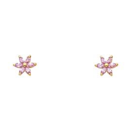 14k Yellow Gold Flower Stud Earrings with Screw Back