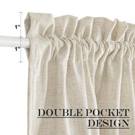 NICETOWN Natural Beige Linen Blended Door Curtain - Thermal Insulated 100% Blackout Privacy French Door Curtain for Patio Sidelight Door Shade for Glass Door, 36 x 72 inches, 1 Panel with Tieback