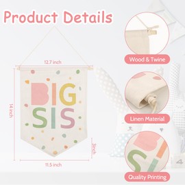 Big Sister Hanging Wall Canvas Banner, Baby Girls Nursery Decor, Toddler Kidsroom Wall Canvas Hanging Pennant Flag Banner Decor for Babyroom Classroom, Playroom, Bedroom Front Door