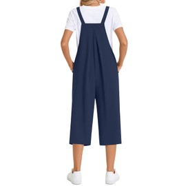 TAOHUADAO Womens Adjustable Jumpsuits Casual Wide Leg Overalls Summer Boho Sleeveless Loose Rompers with Pocket XL, Navy Blue