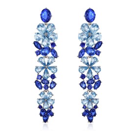 Clearine Sparkle Bling Rhinestones Marquise Teardrop Flower Cluster Dangle Earrings for Women Wedding Party Prom Jewellery Blue Silver-Tone