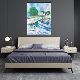 Edvard Munch Painting - Rowboats at Asgardstrand Canvas Wall Art, Fine Art Prints Reproduction Abstract Artwork, Natural Landscape Picture Cool Vintage Wall Decor for Bedroom Living Room Unframed (12x16in/30x40cm)