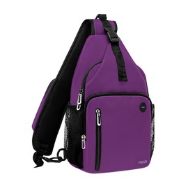 MOSISO Sling Backpack Bag, Crossbody Shoulder Bag Travel Hiking Daypack Chest Bag with Front Square Pocket&USB Charging Port, Plum