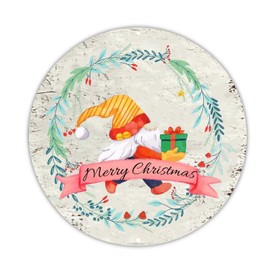 Welcome Sign Merry Christmas with Gnome Round Tin Sign Winter Mistletoe Christmas Wreath Sign Holy Night Patio Metal Wall Sign For Party Graduation Birthday Garden 12x12in