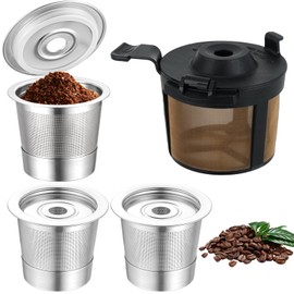 3 PCS Reusable K Cups & 1 PCS Coffee Filter Basket for Ninja Coffee Maker PB051 & CFP101/PB041 304 Stainless Steel Reusable K Cups and Coffee Pods Permanent Coffee Filter for Coffee Maker Accessories