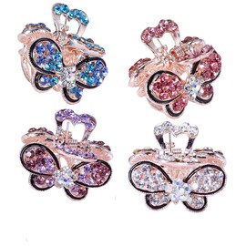 4 Pcs Fashion Small Butterfly Design Barrettes Crystal Rhinestone Bangs Clip Hair Clip Hairpins Woman Hair Accessory