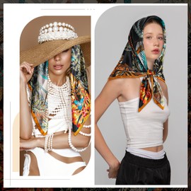 YUXIANLB 1 Pcs Silk Like Head Scarf for Women Floral Satin Large Square Bandana Versatile Hair Accessory for Sleeping Wrapping Neck Headband Birthday Holiday Gift Fashionable Wild Rag