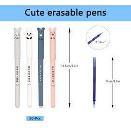 Pack of 20 Cartoon Erasable Ballpoint Pens, Blue, 0.35 mm Rollerball Pen, Erasable Pen Set, Erasable Gel Pen, Panda Gel Pen, Erasable for Adults, Children, Students